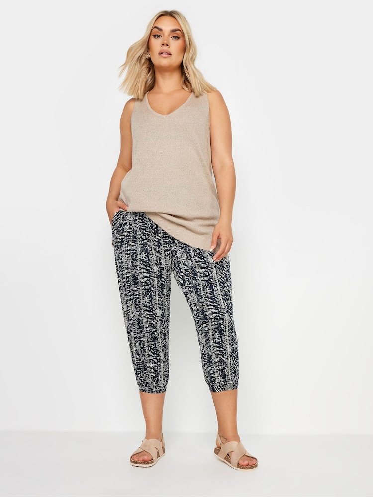Yours Curve Blue Cropped Harem Joggers - Image 2 of 5