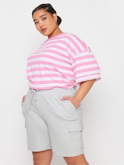 Yours Curve Grey Chrome Charcoal Grey Cargo Jogger Shorts - Image 1 of 5