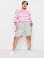 Yours Curve Grey Chrome Charcoal Grey Cargo Jogger Shorts - Image 2 of 5