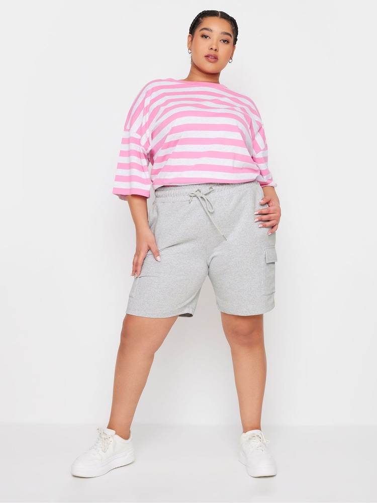 Yours Curve Grey Chrome Charcoal Grey Cargo Jogger Shorts - Image 2 of 5
