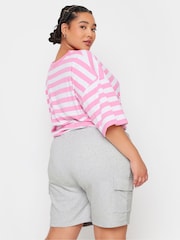 Yours Curve Grey Chrome Charcoal Grey Cargo Jogger Shorts - Image 3 of 5