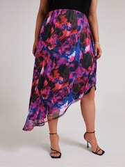 Yours Curve Purple Asymetric Mesh Skirt - Image 1 of 5