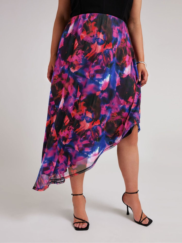 Yours Curve Purple Asymetric Mesh Skirt - Image 1 of 5 Yours Curve Purple Asymetric Mesh Skirt - Image 1 of 5