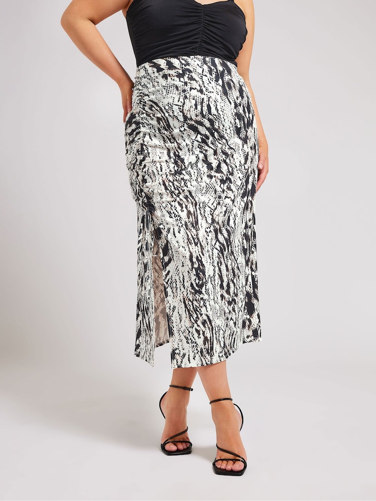 Yours Curve Cream Ruched Skirt - Image 1 of 5