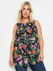 Yours Curve Black Tropical Butterfly Pleat Formal Vest Blouse - Image 1 of 5