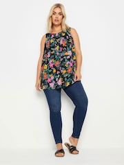 Yours Curve Black Tropical Butterfly Pleat Formal Vest Blouse - Image 2 of 5