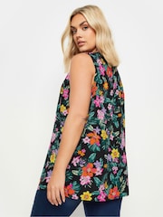 Yours Curve Black Tropical Butterfly Pleat Formal Vest Blouse - Image 3 of 5