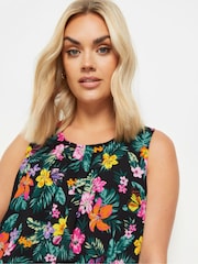 Yours Curve Black Tropical Butterfly Pleat Formal Vest Blouse - Image 4 of 5