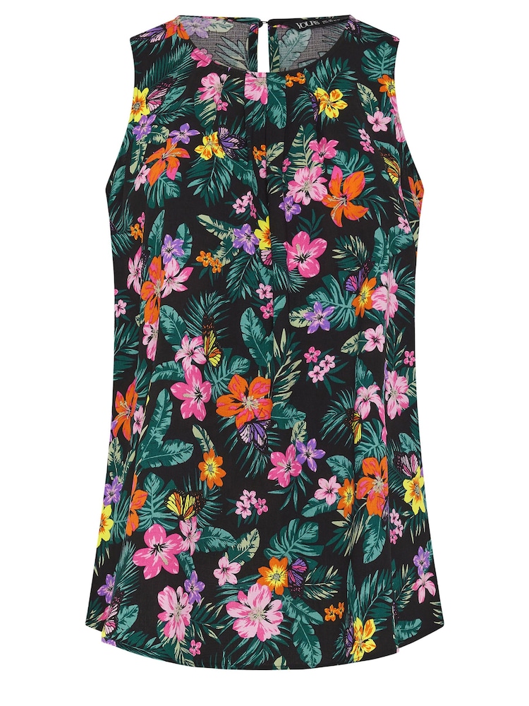 Yours Curve Black Tropical Butterfly Pleat Formal Vest Blouse - Image 5 of 5