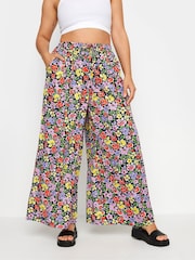 Yours Curve Black Light LIMITED COLLECTION  Abstract Print Drawstring Wide Leg Trousers - Image 1 of 5