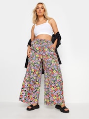 Yours Curve Black Light LIMITED COLLECTION  Abstract Print Drawstring Wide Leg Trousers - Image 2 of 5