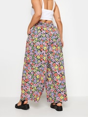 Yours Curve Black Light LIMITED COLLECTION  Abstract Print Drawstring Wide Leg Trousers - Image 3 of 5