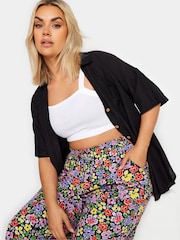 Yours Curve Black Light LIMITED COLLECTION  Abstract Print Drawstring Wide Leg Trousers - Image 4 of 5