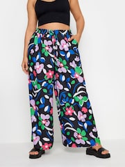 Yours Curve Black Dark LIMITED COLLECTION  Abstract Print Drawstring Wide Leg Trousers - Image 1 of 5