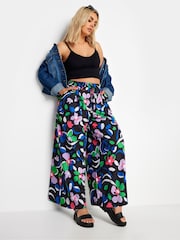 Yours Curve Black Dark LIMITED COLLECTION  Abstract Print Drawstring Wide Leg Trousers - Image 2 of 5