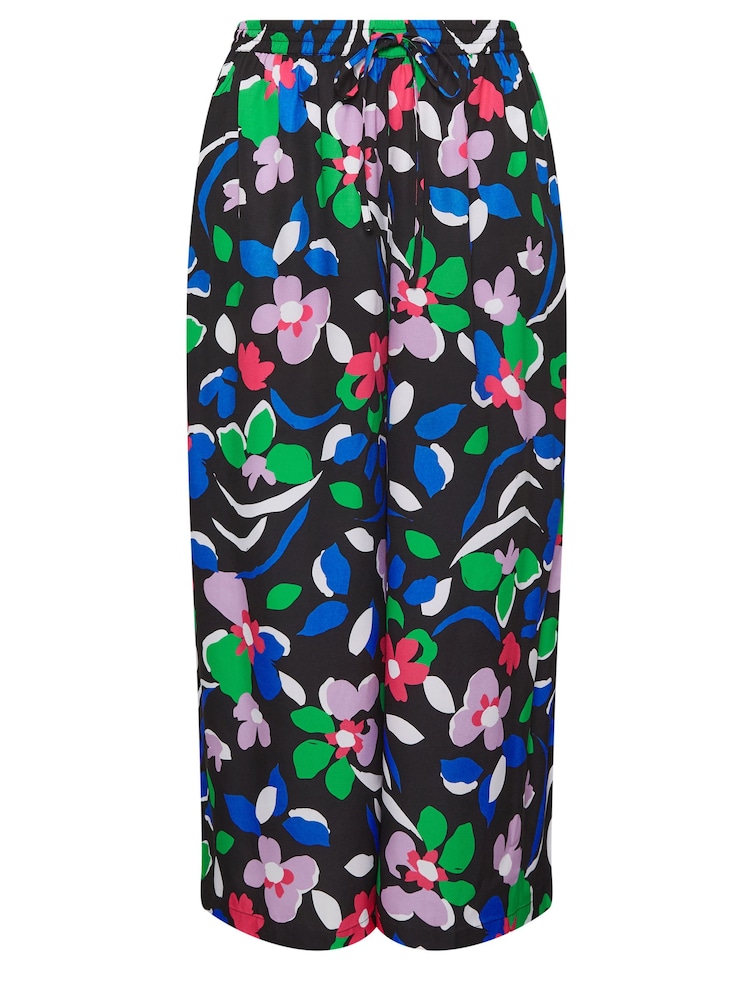 Yours Curve Black Dark LIMITED COLLECTION  Abstract Print Drawstring Wide Leg Trousers - Image 5 of 5