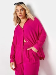 Yours Curve Pink Floral Print Crinkle Beach Shirt - Image 1 of 4