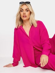 Yours Curve Pink Floral Print Crinkle Beach Shirt - Image 4 of 4