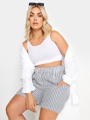Yours Curve Blue Limited Collection Striped 100% Cotton Shorts - Image 1 of 5