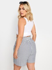 Yours Curve Blue Limited Collection Striped 100% Cotton Shorts - Image 3 of 5