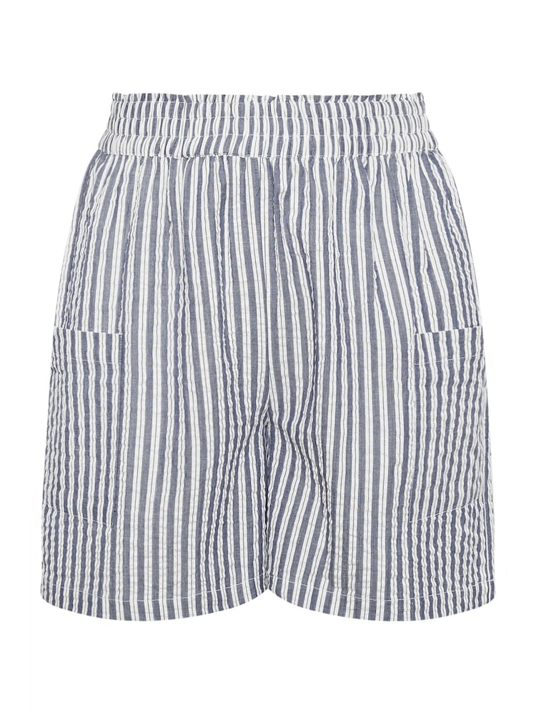 Yours Curve Blue Limited Collection Striped 100% Cotton Shorts - Image 5 of 5 Yours Curve Blue Limited Collection Striped 100% Cotton Shorts - Image 5 of 5