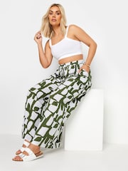 Yours Curve Green LIMITED COLLECTION  Abstract Print Drawstring Wide Leg Trousers - Image 2 of 5