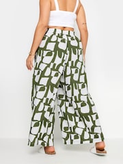 Yours Curve Green LIMITED COLLECTION  Abstract Print Drawstring Wide Leg Trousers - Image 3 of 5