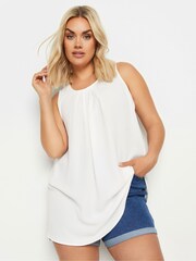 Yours Curve White Pleat Formal Vest Blouse - Image 1 of 5