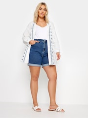 Yours Curve White & Navy Blue 100% Cotton Cheesecloth Blouse - Image 2 of 5