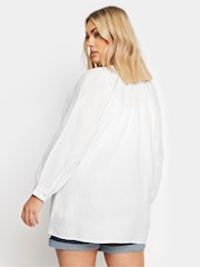 Yours Curve White & Navy Blue 100% Cotton Cheesecloth Blouse - Image 3 of 5