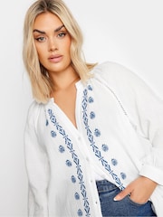 Yours Curve White & Navy Blue 100% Cotton Cheesecloth Blouse - Image 4 of 5