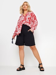Yours Curve Red Floral Print Crinkle Beach Shirt - Image 2 of 5