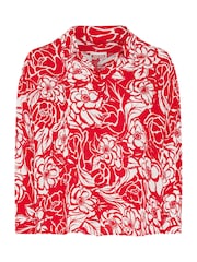 Yours Curve Red Floral Print Crinkle Beach Shirt - Image 5 of 5