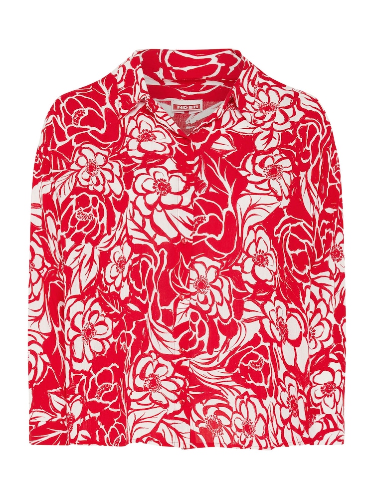 Yours Curve Red Floral Print Crinkle Beach Shirt - Image 5 of 5