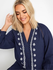 Yours Curve Blue 100% Cotton Cheesecloth Blouse - Image 2 of 5