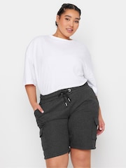 Yours Curve Grey Charcoal Grey Cargo Jogger Shorts - Image 1 of 5