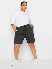 Yours Curve Grey Charcoal Grey Cargo Jogger Shorts - Image 2 of 5