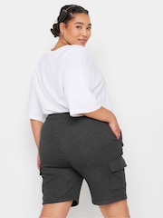 Yours Curve Grey Charcoal Grey Cargo Jogger Shorts - Image 3 of 5