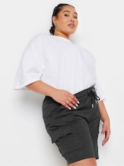 Yours Curve Grey Charcoal Grey Cargo Jogger Shorts - Image 4 of 5