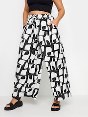 Yours Curve Black LIMITED COLLECTION  Abstract Print Drawstring Wide Leg Trousers - Image 1 of 5