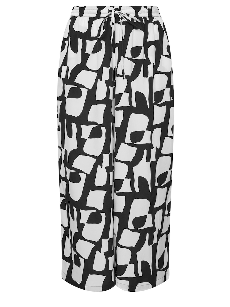 Yours Curve Black LIMITED COLLECTION  Abstract Print Drawstring Wide Leg Trousers - Image 5 of 5