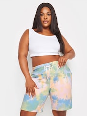 Yours Curve Yellow Tie Dye Joggers Shorts - Image 1 of 5