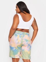 Yours Curve Yellow Tie Dye Joggers Shorts - Image 3 of 5
