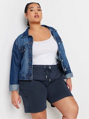 Yours Curve Blue Charcoal Grey Cargo Jogger Shorts - Image 1 of 5