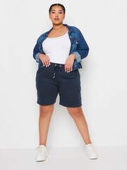 Yours Curve Blue Charcoal Grey Cargo Jogger Shorts - Image 2 of 5
