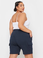 Yours Curve Blue Charcoal Grey Cargo Jogger Shorts - Image 3 of 5