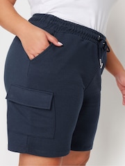 Yours Curve Blue Charcoal Grey Cargo Jogger Shorts - Image 4 of 5