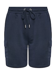 Yours Curve Blue Charcoal Grey Cargo Jogger Shorts - Image 5 of 5