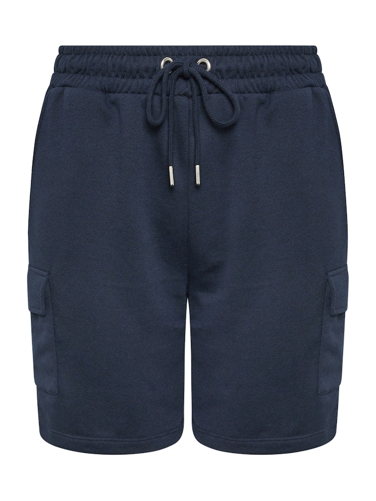 Yours Curve Blue Charcoal Grey Cargo Jogger Shorts - Image 5 of 5