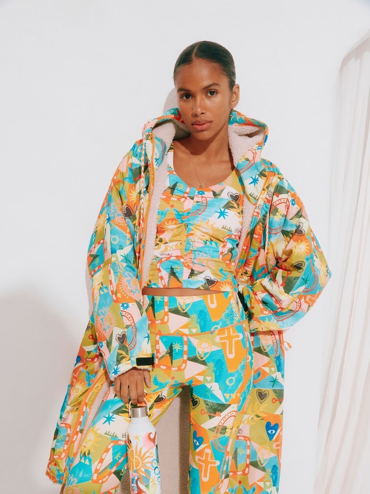 Never Fully Dressed Bright Hope Orange Print Changing Robe with Borg Lining Coat - Image 5 of 6